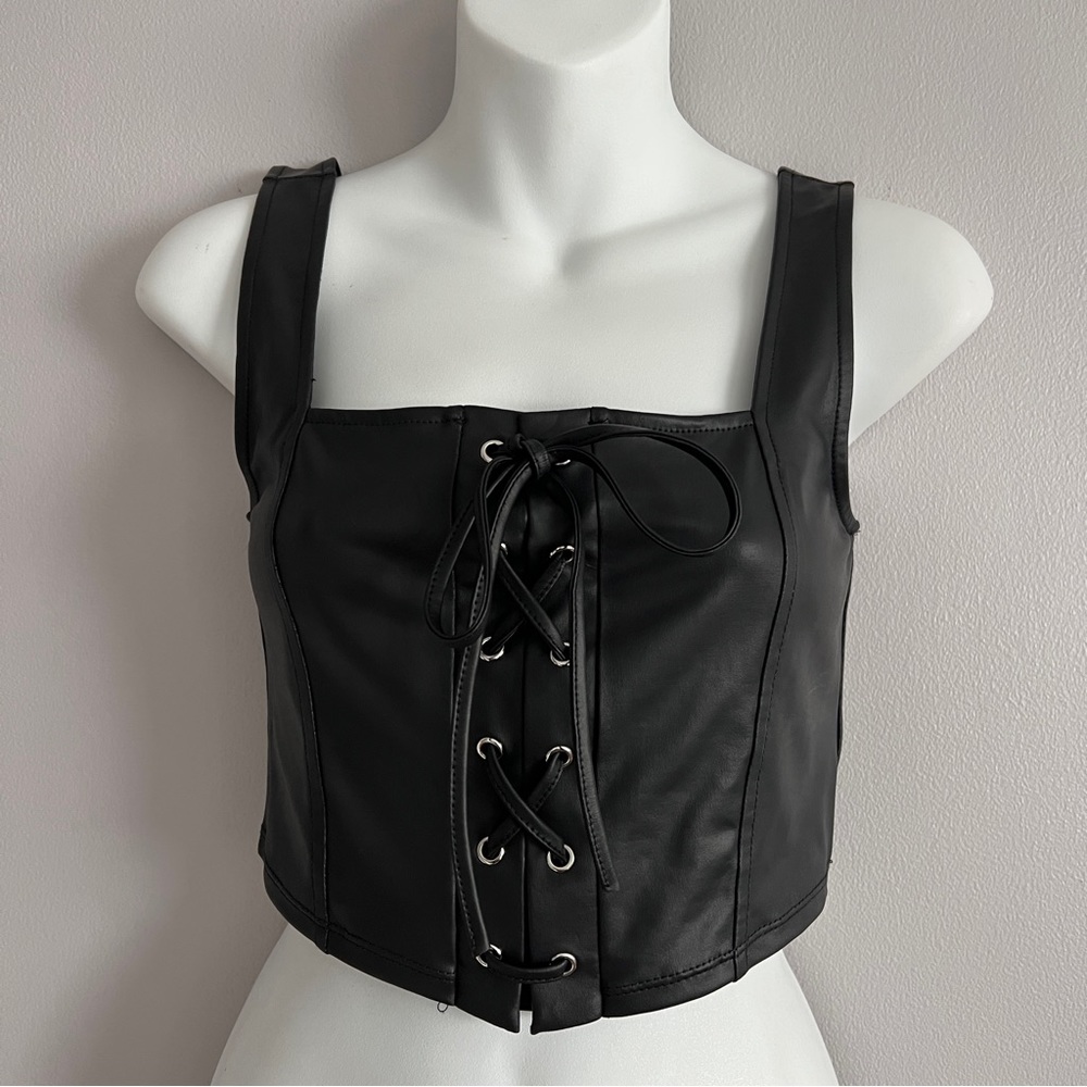 FAUX LEATHER CORSET TOP